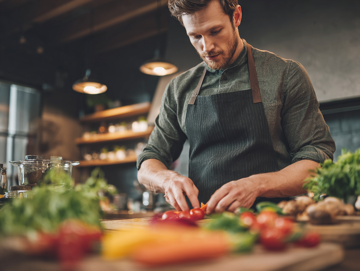 Свіжі овочі та фрукти на кухонному столі